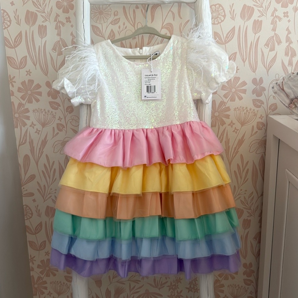 Lola + The Boys Rainbow Tiered Party Dress